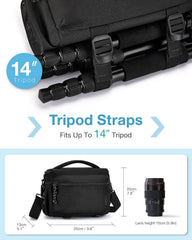 BAGSMART Camera Sling Bag with Tripod Holder & Rain Cover, Black