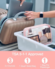 BAGSMART Clear Toiletry Bag 2-Pack TSA Approved Water-Repellent, Pink