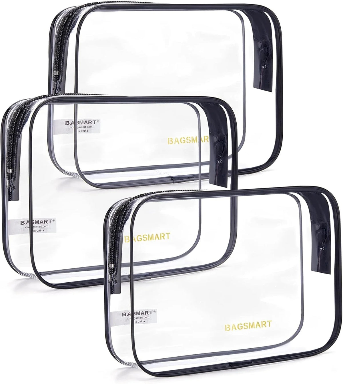 BAGSMART Clear Toiletry Bag 3-Pack TSA Approved Water-Repellent, Black