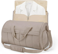 BAGSMART Garment Duffel Bag, Convertible 2-in-1 Puffy Water-Resistant Carry-On with Shoe Compartment, Khaki