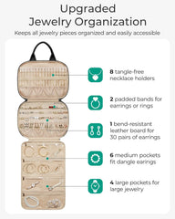 BAGSMART Travel Jewelry Case, Hanging Jewelry Organizer with Zipper Pockets, Large Capacity Puffy Jewelry Roll for Earrings, Necklaces, Rings on Closet, Wall, Door, Portable Travel Essentials, Pink