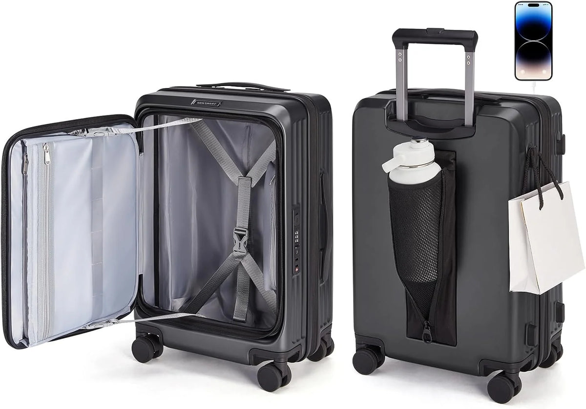 BAGSMART 20" Expandable Top-Opening Carry-On, Double Spinner, TSA, Black