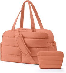 BAGSMART Gym Bag for Women, 2-PC Puffer Travel Duffle Bag Carry On Tote Bag