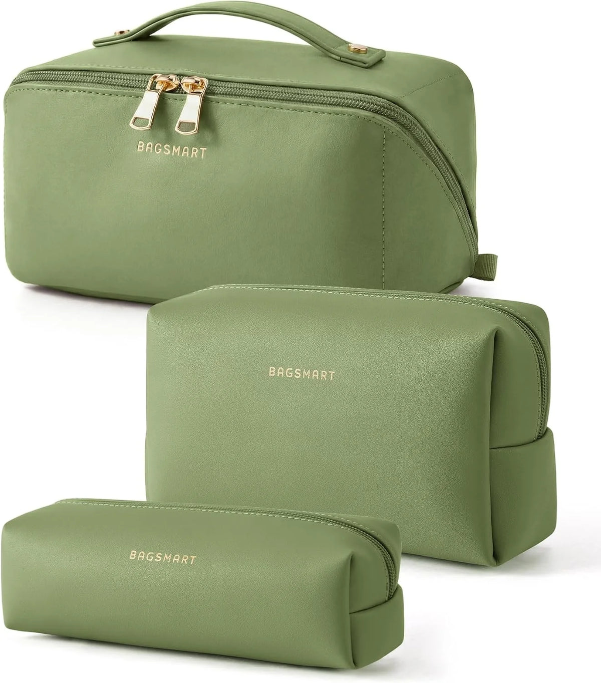 BAGSMART Makeup Bag Travel 3 Pcs Set Cosmetic Bag,Toiletry Bag,Dark Green