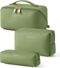 BAGSMART Makeup Bag Travel 3 Pcs Set Cosmetic Bag,Toiletry Bag,Dark Green