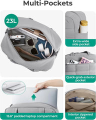 BAGSMART Gym Bag for Women, Carry on Travel Duffel Bag, Water-resistant Weekender with Shoe Compartment for Gym Travel Work, Grey, Medium