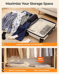 BAGSMART Travel Vacuum Seal Bags with Pump, Jumbo Vacuum Storage Bags for Clothes Blankets Comforters, Space Saver Bags for Travel, Compression Bags for Seasonal Storage-Khaki Checker