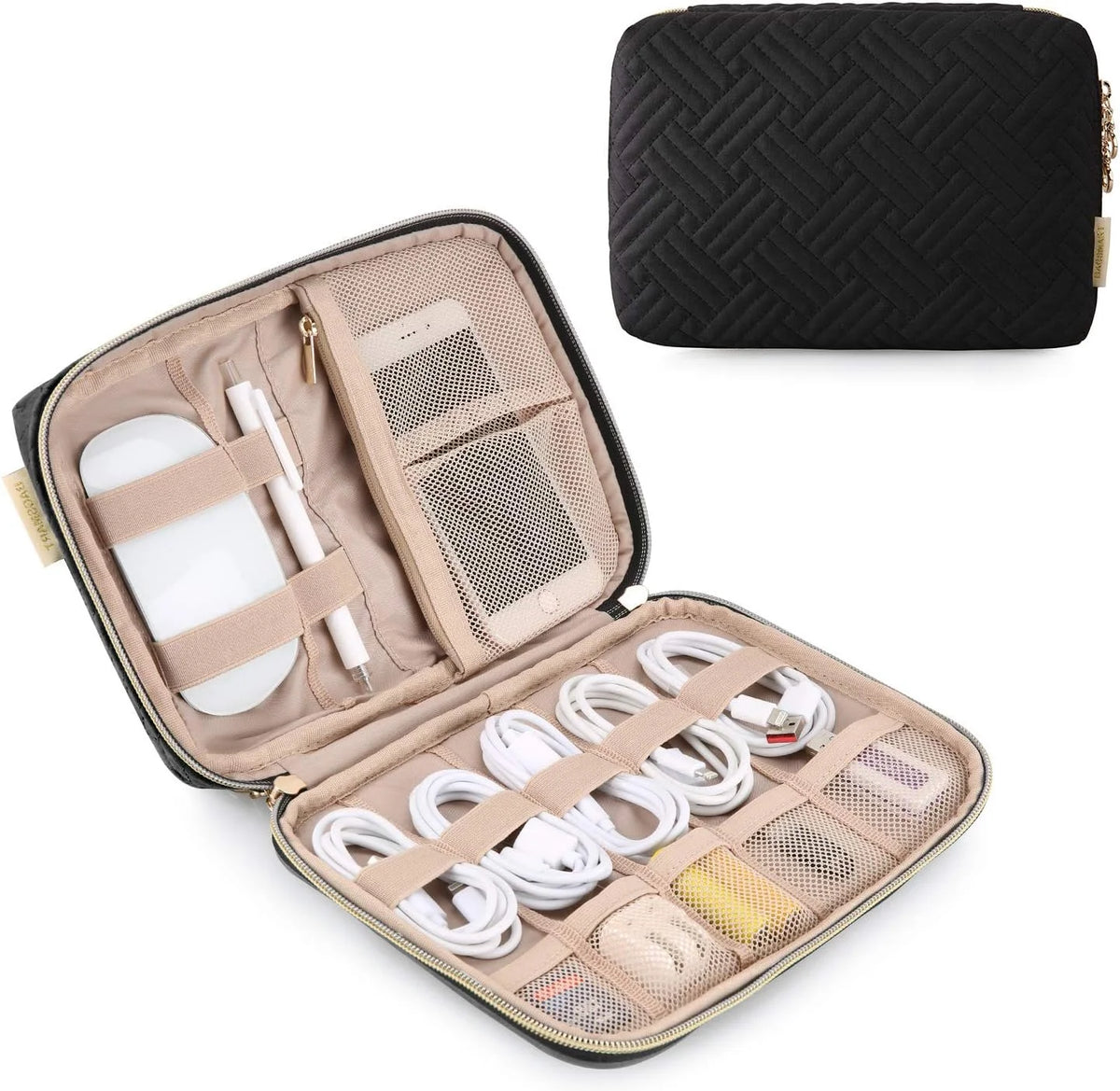 BAGSMART Large Electronics Travel Organizer Case for Wome, Polyester, Black