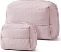 BAGSMART Puffy Padded Travel Makeup Bag Duo Large & Small for Women, Pink