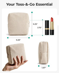 BAGSMART Small Corduroy Makeup Bag, Cosmetic Pouch for Women with Pocket