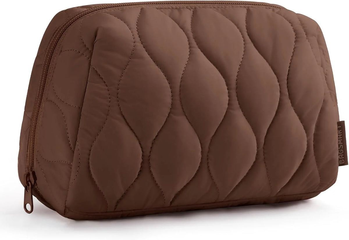 BAGSMART Makeup Bag, Travel Cosmetic Bag, Puffy Padded Make Up Bag for Women, Makeup Organizer Case, Wide-open Pouch Purse, Travel Essentials, Toiletries Accessories Brushes (Coffee Brown)