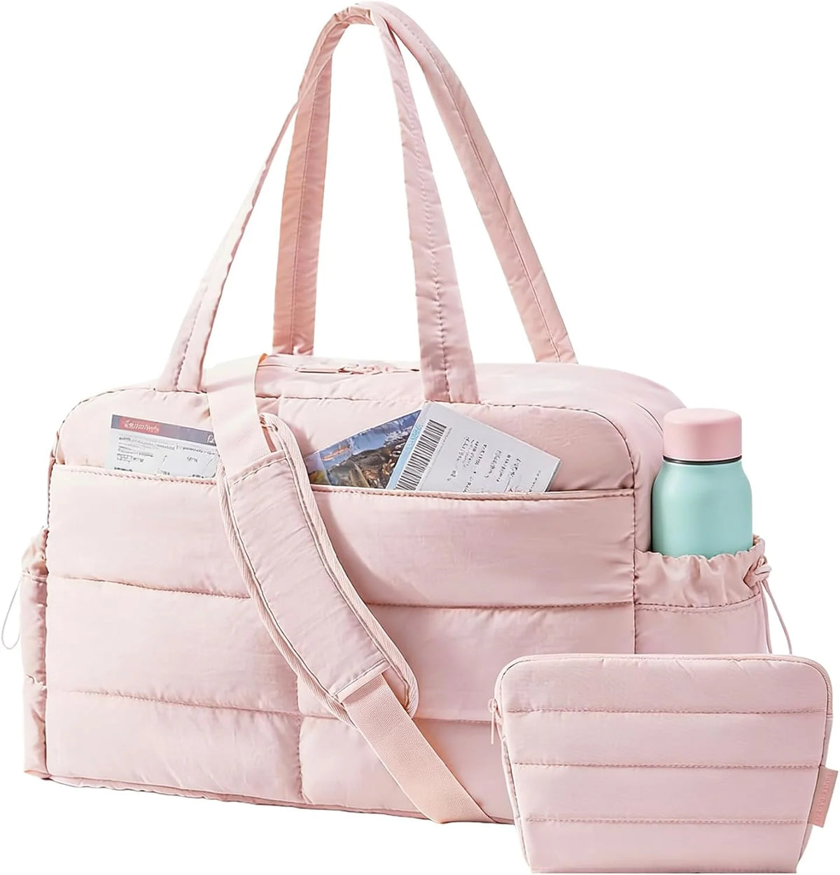 BAGSMART Gym Bag for Women, 2-PC Puffer Travel Duffle Bag Carry On Tote Bag