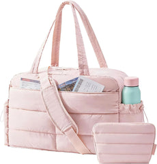 BAGSMART Gym Bag for Women, 2-PC Puffer Travel Duffle Bag Carry On Tote Bag