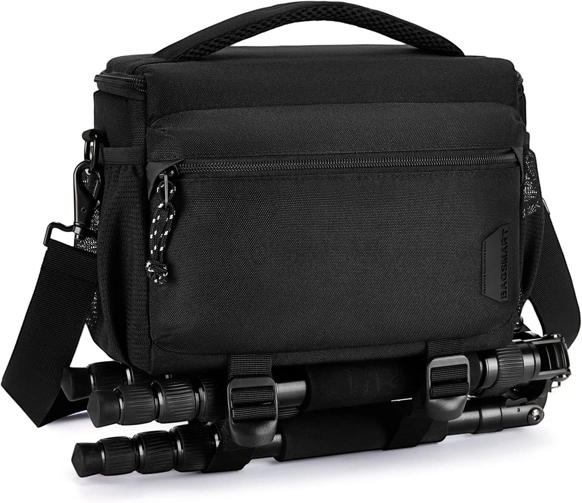 BAGSMART Camera Sling Bag with Tripod Holder & Rain Cover, Black