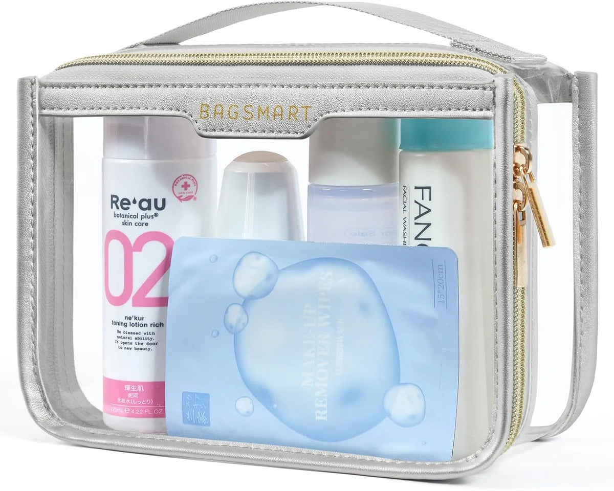 BAGSMART Clear Toiletry Bag for Travel, TSA Approved, 1-Pack, Grey