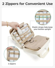 BAGSMART Travel Toiletry Bag for Womne, Hanging Travel Bag for Toiletries, Puffy Makeup Cosmetic Bag Organizer, Carry-on Travel Accessories Essentials, Beige