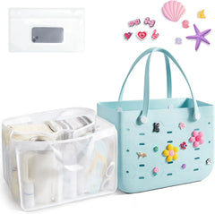 BAGSMART Beach Bag for Women, Water-resistant Rubber Tote Bag, Sandproof Vacation Essentials for Summer Swim Cruise Pool