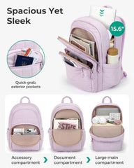 BAGSMART Travel Backpack for Women, 15.6" College Laptop Backpack, Lavender
