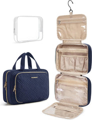 BAGSMART Toiletry Bag Hanging Travel Makeup Organizer with TSA Approved Transparent Cosmetic Bag Makeup Bag for Full Sized Toiletries, Large-Navy